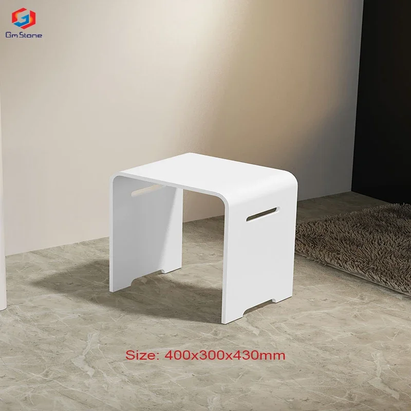 Modern White Artificial Stone Acrylic Solid Surface Shower Stool Bath Bench Seat Chair for Bathroom Bedroom