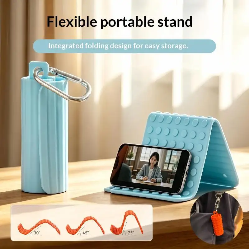 (BF06) Support de téléphone en silicone pliable, portable, multi-angles, réglable, universel, pour bureau