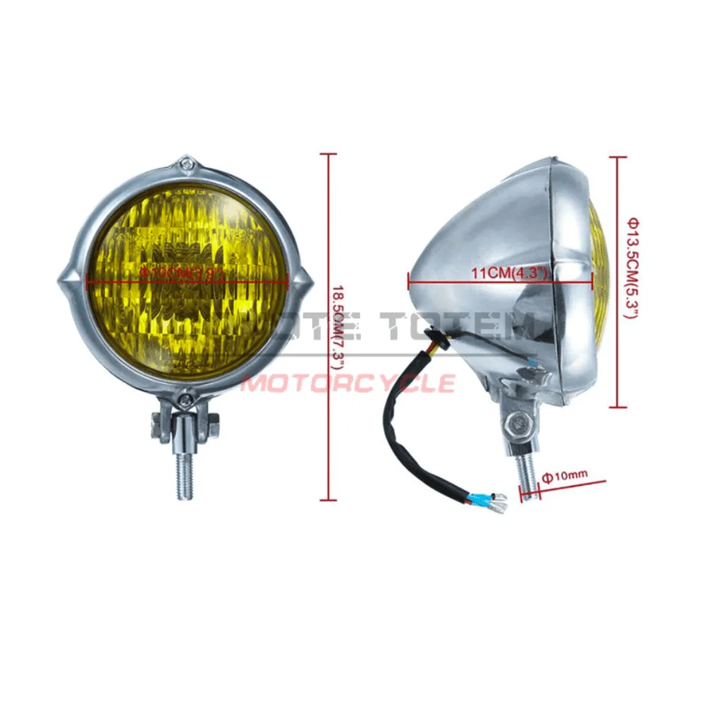 Motorcycle Round Sauna Light H4 Hurbike Sauna Light Harley Bobber Helicopter Amber Light Bike Black and Yellow Lens 4 in.
