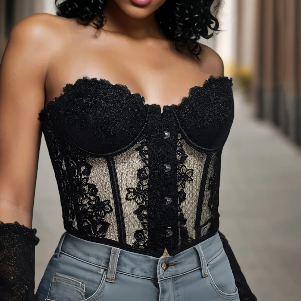 

Women Corset Sexy Mesh Wrap Chest Tube Tops Camisole Fishbone Vest French Lace Crop Top Underwear 2025 Summer Shapewear Lingerie