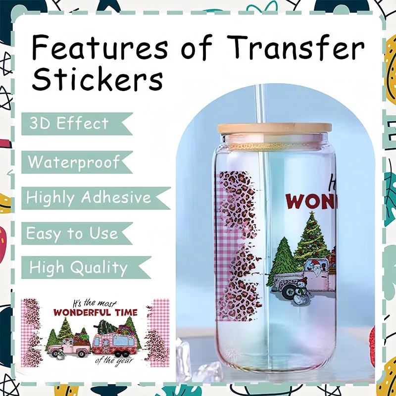 クリスマス スナタ ツリー UV DTF カップラップ 転写防水ステッカー ガラスカップ用 家具クラフト DIY クラフト 2個