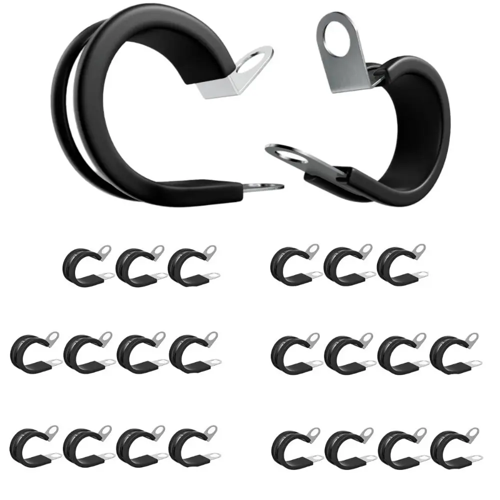 24PCS Durable 3/4 Inch 19mm Cable Clamp Rubber Cushioned Insulated Wire Management Stainless Steel Loop Clamp Household