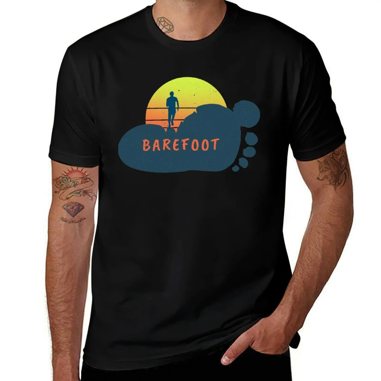 

Barefoot walking (footprint). T-Shirt man t shirts cotton t shirt man casual T-Shirt