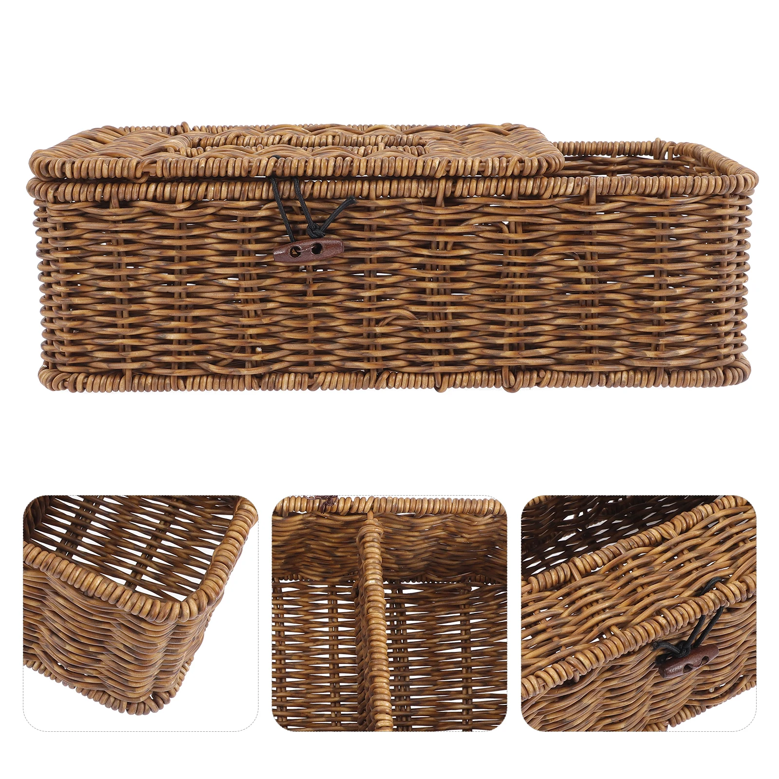 

Imitation Rattan Tissue Box Shallow Section Lightweight Portable Desktop Tissue Dispenser Napkin Container Multi Use