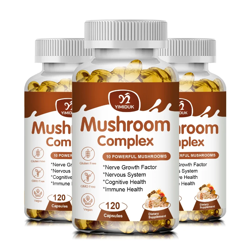 

10 Mushroom Complex Capsules Coffee Substitute Energy & Immune Relieving Anxiety Support Mental Clarity & Focus