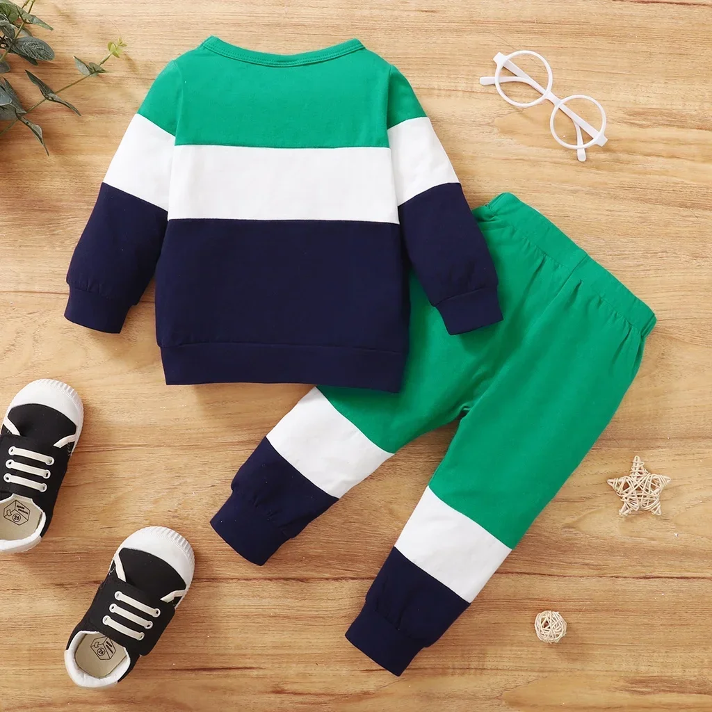 0-2 Years Newborn Baby Boy 2PCS Clothing Set Patchwork Long Sleeve T-shirt Top+Pants Set Toddler Spring and Autumn Sports Outfit