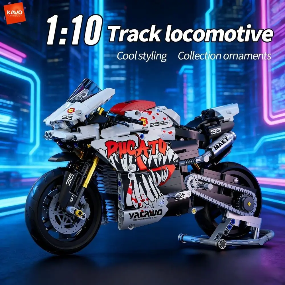 

Конструктор KAVOWORLD 883 детали: Мотоцикл Ducato, масштаб 1:10, технический конструктор, развивающие кубики для детей