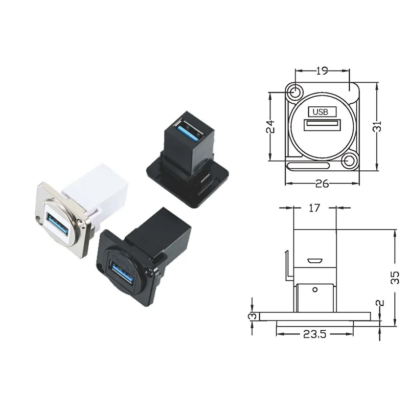 Type D USB3.0 square socket Metal round super five network computer network cable  D Type module Efficient port connectors