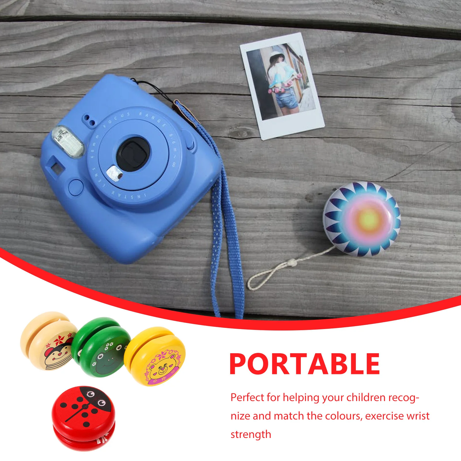 

4Pcs Wooden Cartoon Colorful Smooth Surface Fun Indoor Outdoor Plaything Wrist Strength Exercise Yoyo Ball