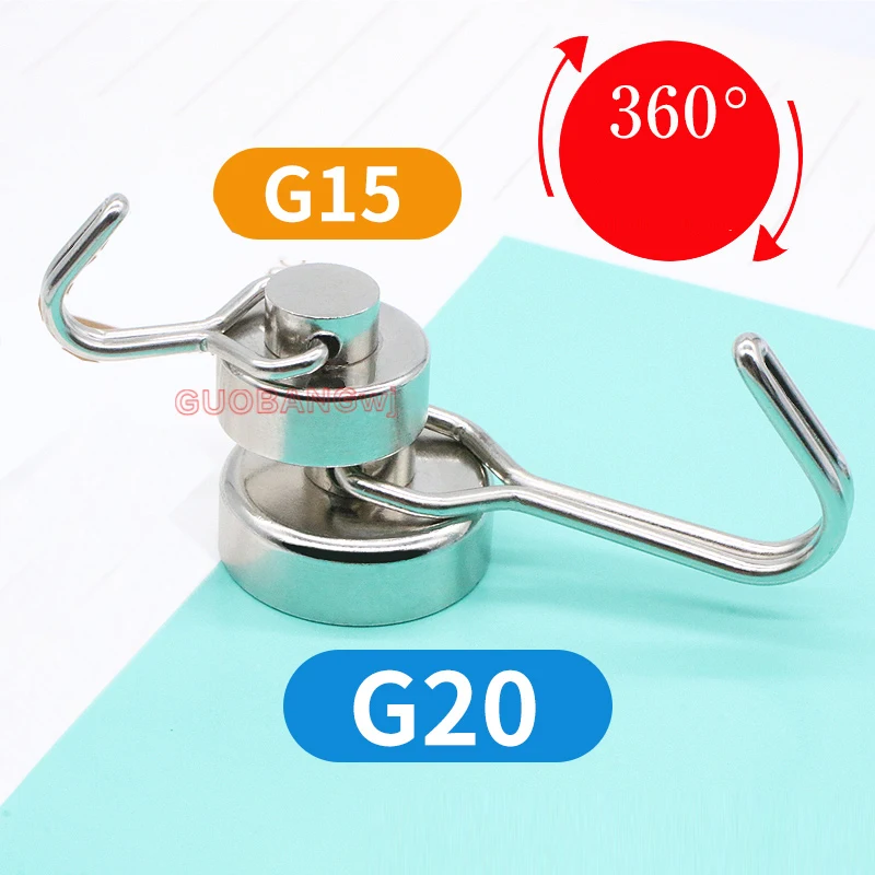 Heavy Duty 20mm Rotating Magnetic Hook Powder-Coated Black/Silver for Home Kitchen Garage Tool Organization