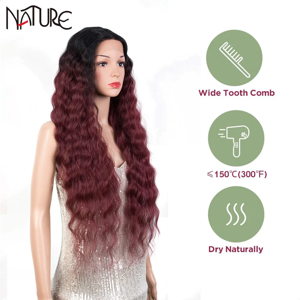 Synthetic Lace Front Wig Long Water Wave Wigs For Women 30 Inch Ombre Brown Wig Daily Cosplay Daily Wigs Heat Resistant Fiber