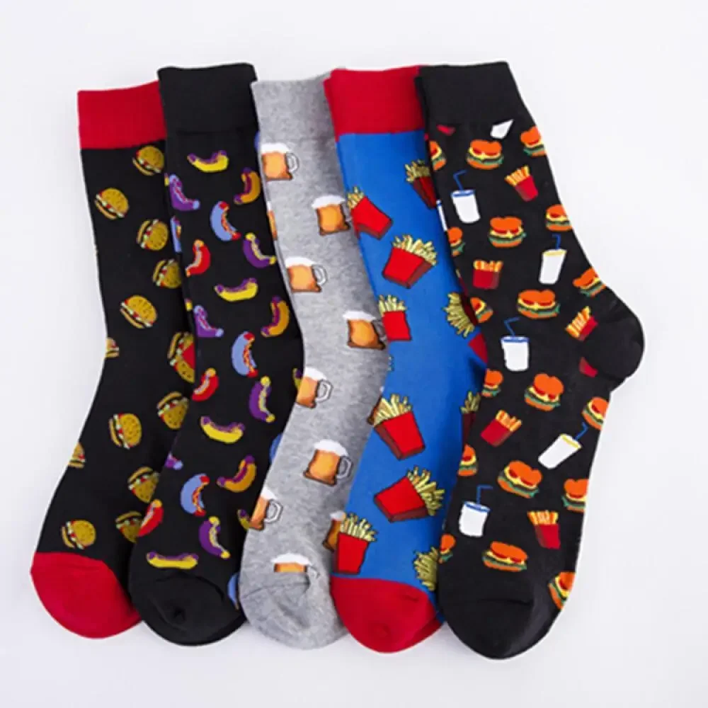 Foodie-Print Cotton Hosiery Roomy Men's Casual Chic Socks Western-Inspired Stylish Bulk Pricing Trendy Footwear Large Size