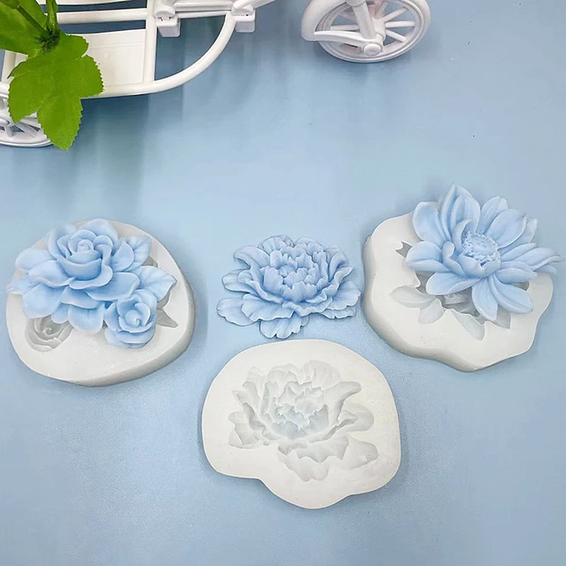 Lotus Gardenia Cake Decorations Silicone Mold DIY Kitchen Baking Handmade Soap Mold Aromatherapy Gypsum Cake Chocolate Mold