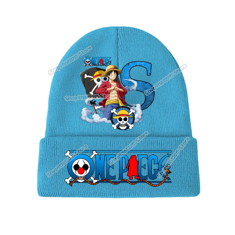 Berretti invernali One Piece Rufy Anime Lettera AZ Berretti lavorati a maglia per bambini Ragazza Ragazzo tenere al caldo cappelli a cuffia stampa Berretti a maglia per bambini