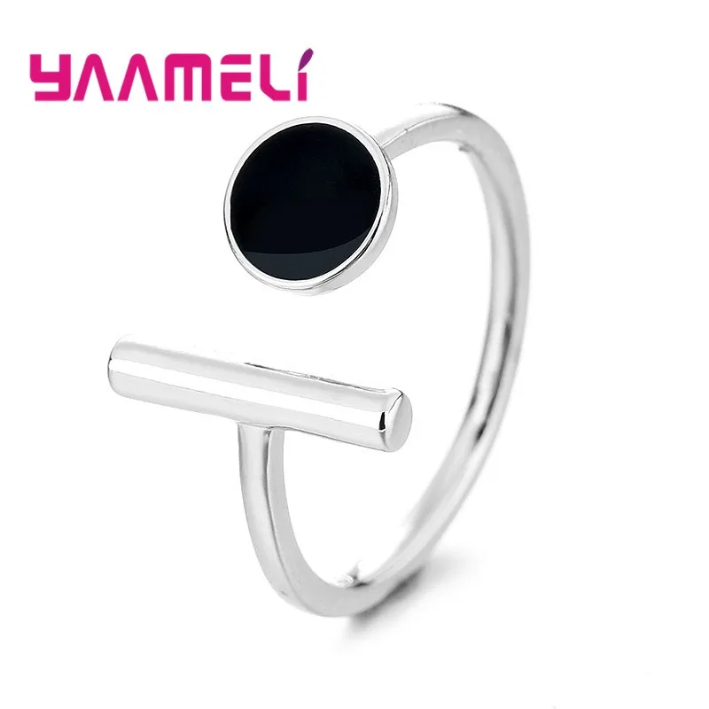 925 Sterling Silver Opening Adjustable Finger Ring New Fashion Black Enameled Statement Punk Bague Cool Party Accessory Jewelry