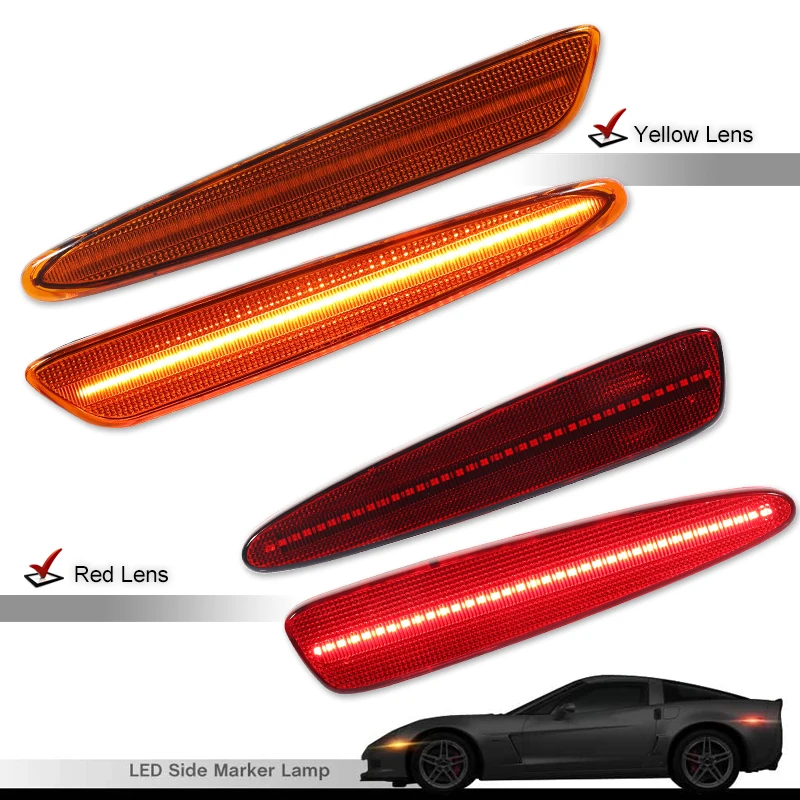 iJDM フロントリアバンパー LED サイドマーカーターンシグナルライトイエローレッドシボレーコルベット C6 2005-2013 2012 カーアクセサリー