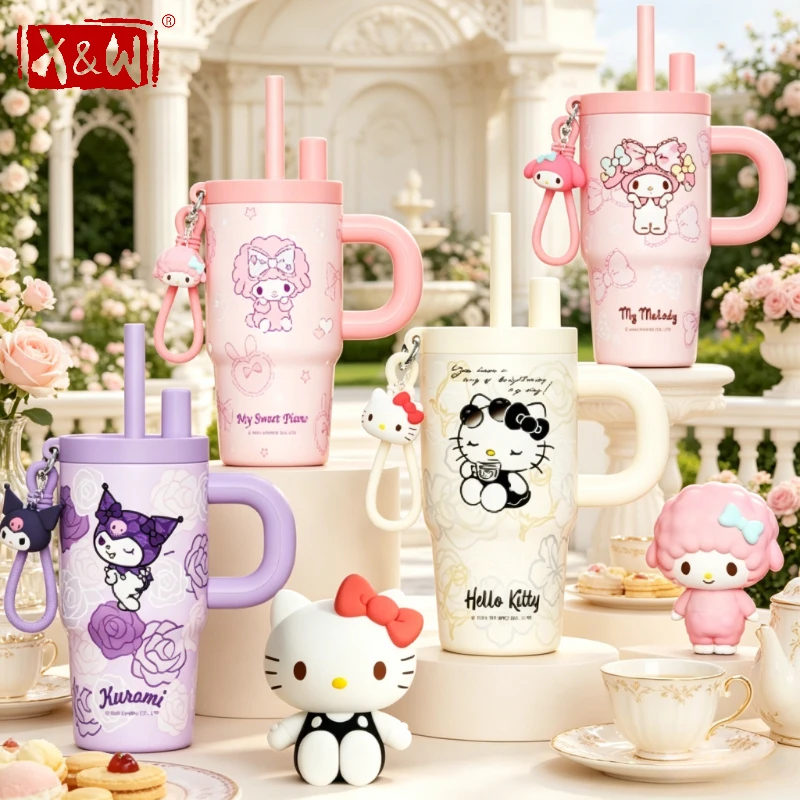 X&W Sanrio Kuromi Insulated Cups 650ml Ice Tumbler 316 Stainless Steel Cartoon Straw Mug Portable Outdoor Travel Car Cups Gift