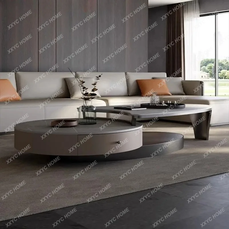 

LX light luxury round rock slab coffee table modern simple living room home creative belt pumping