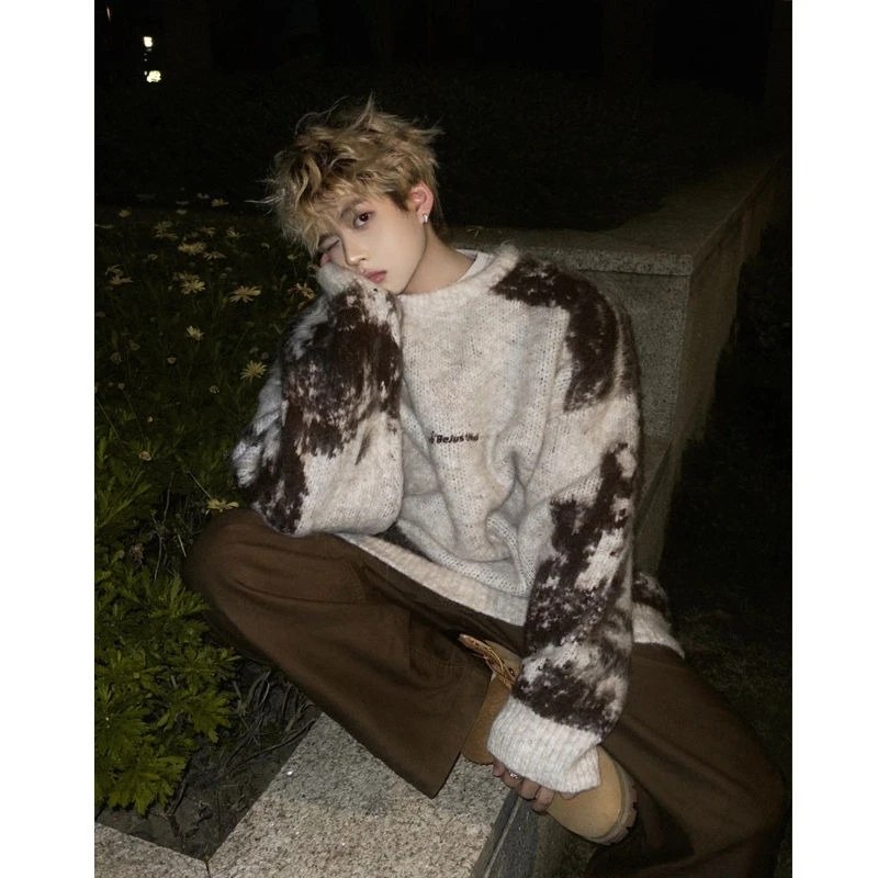 

Американский ретро-свитер, мужской осенне-зимний брендовый свитер контрастных цветов, вязаный свитер с ленивым ветром, высококачественный свитер, куртка