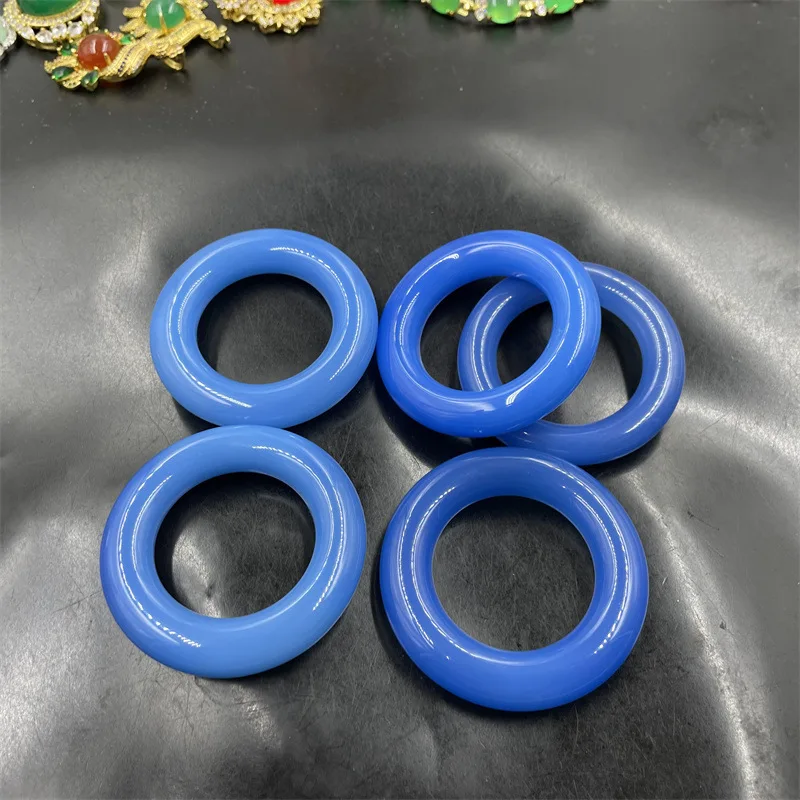 Cheap Jade 50mm Blue Chalcedony Agate Circle Ring Safeness Ring Pendant Flexible ring Special Offer