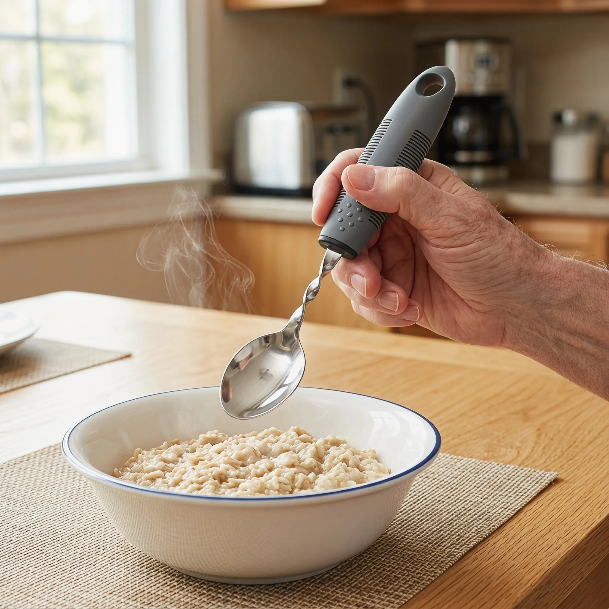 1Set Elderly Fork Spoon Weighted Stainless Steel Adaptive Bendable Antitremor Utensils Set for Disabled Eating Comfort