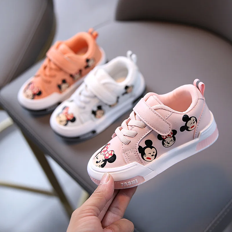 Disney Minnie Mickey Casual Shoes Fashion Girl Baby Breathable Soft Sole Pink White Children\'s Sneakers Toddler Shoes Size 21-30