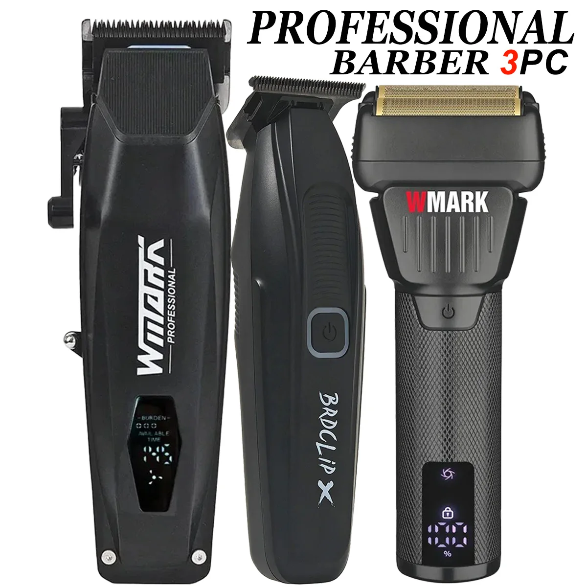 Professional Electric Hair Clipper Barbers 3PC Set WMARK NG-125 BRDCLIP FA-1981 NG-7982 Hair Trimmer Electric Shaver DLC Balde