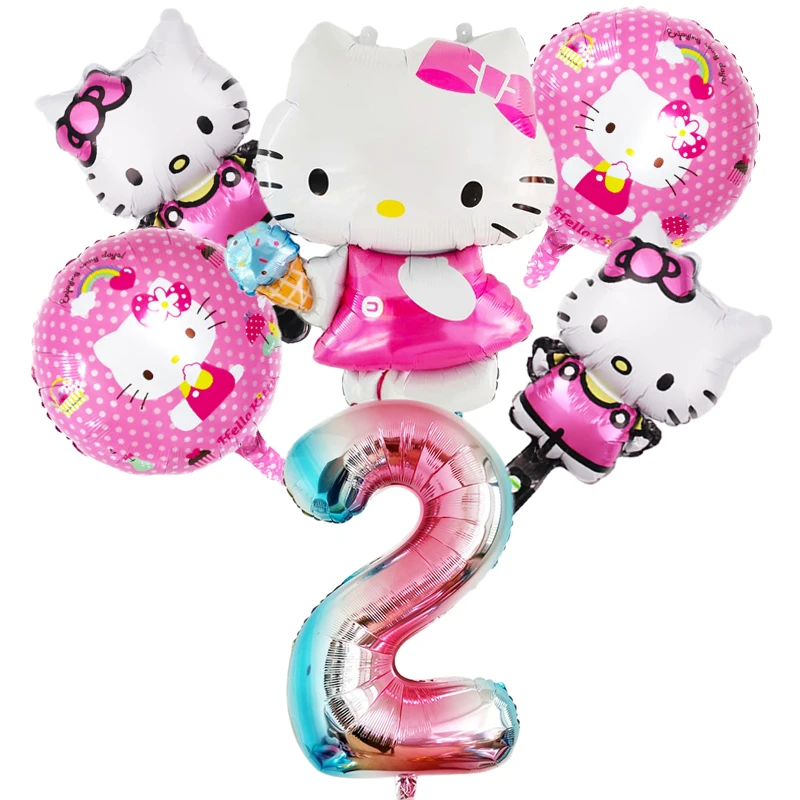 1Set Cartoon Hello Kitty Helium Balloons set 32inch Number Baby Shower girl Party Decoration Balloons child Birthday Air Globos