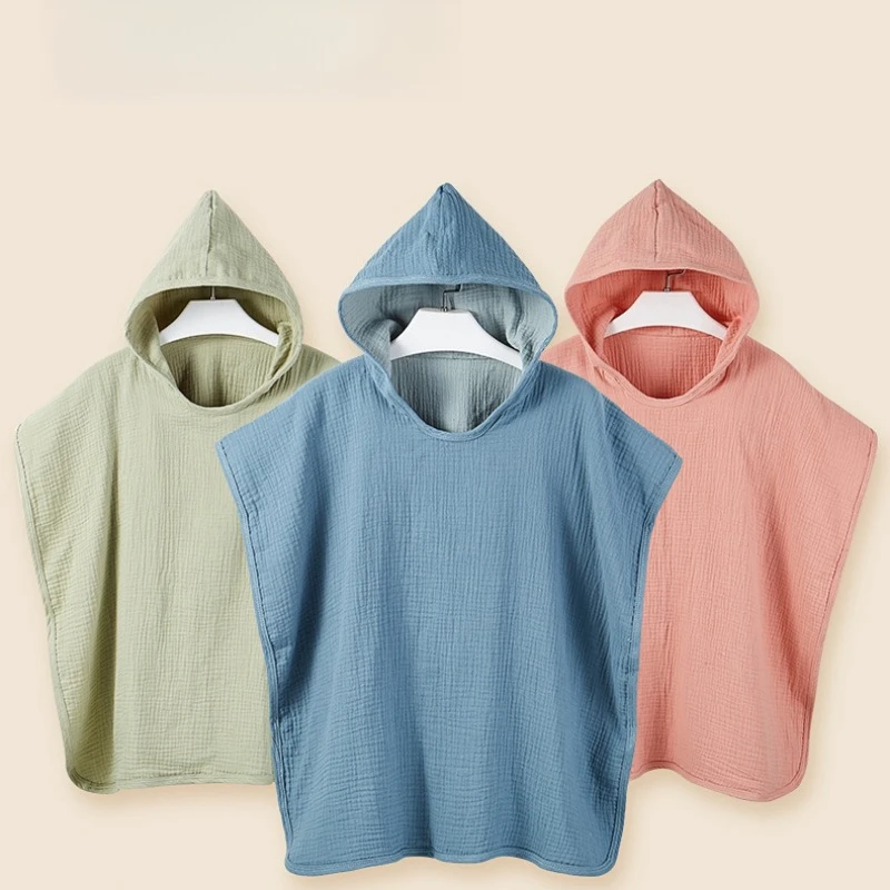

Cotton Gauze Hooded Cape Bath Towel Swimming Absorbent Hooded Bathrobe Children's Beach Towel Children Wear in All Seasons