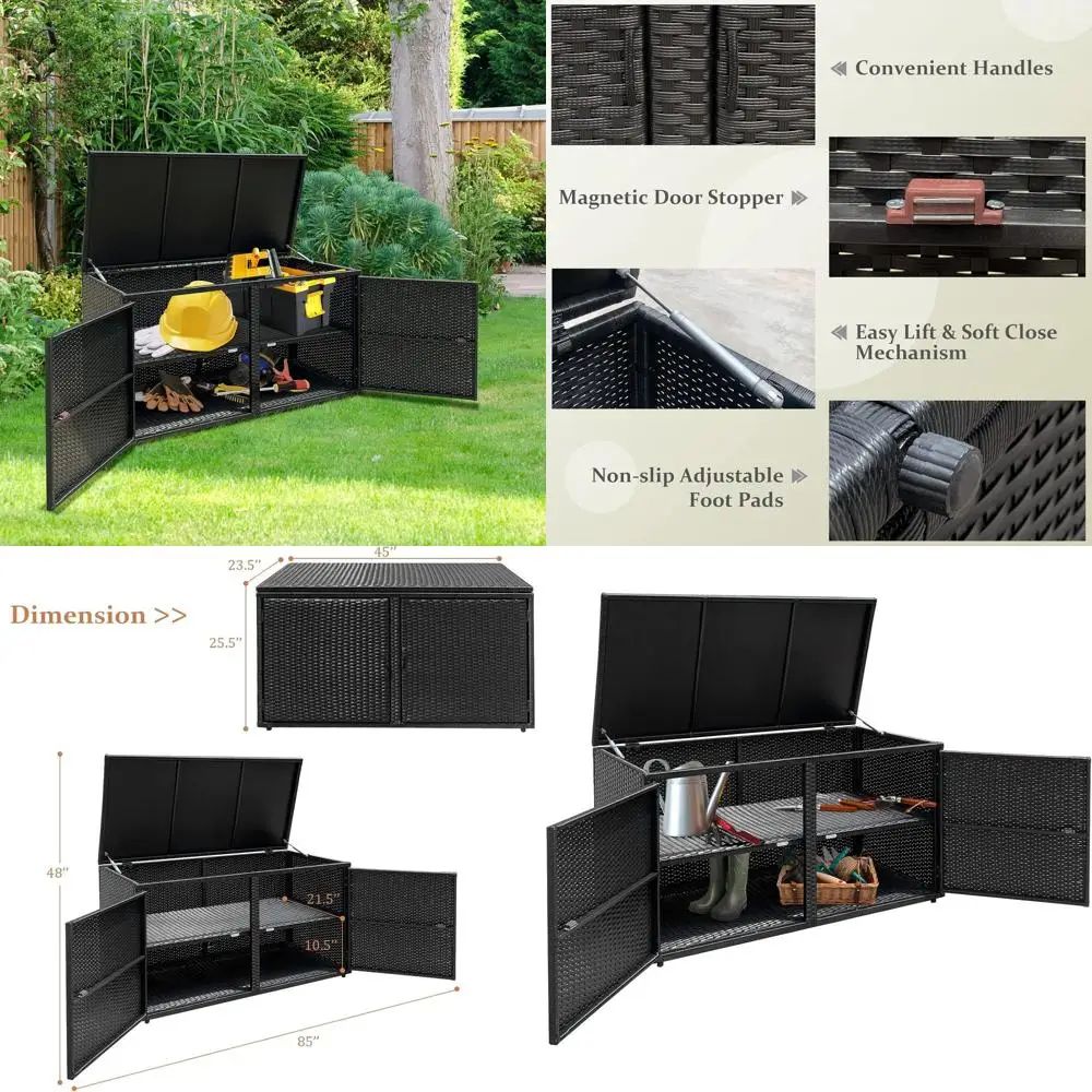 

Уличный плетеный шкаф для хранения, 88-галлонный контейнер из ротанга для садового инвентаря и мебели