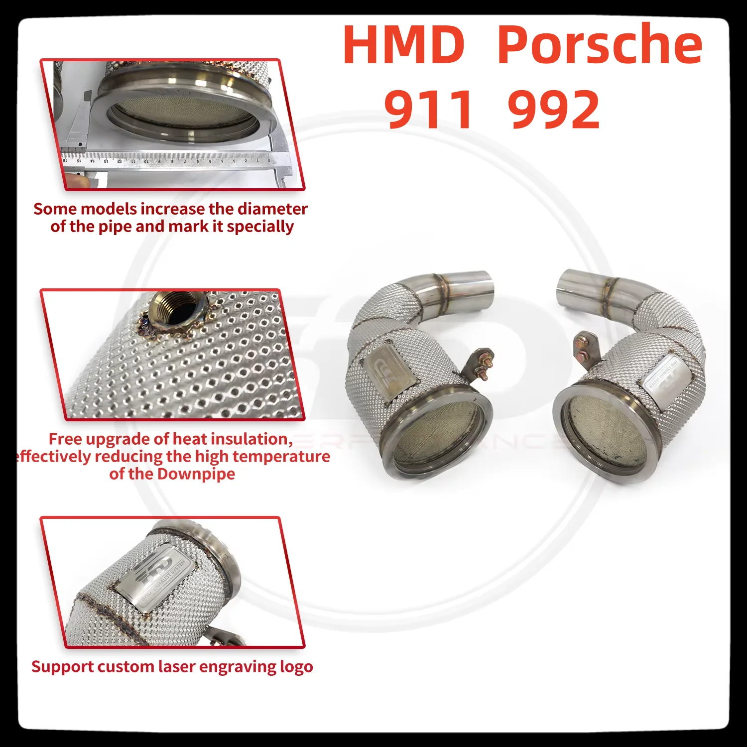 HMD Hot sale items Exhaust  High Flow Performance Downpipe for Porsche 911 992 Carrera 3.0T 2020+ Non OPF Racing Pipe