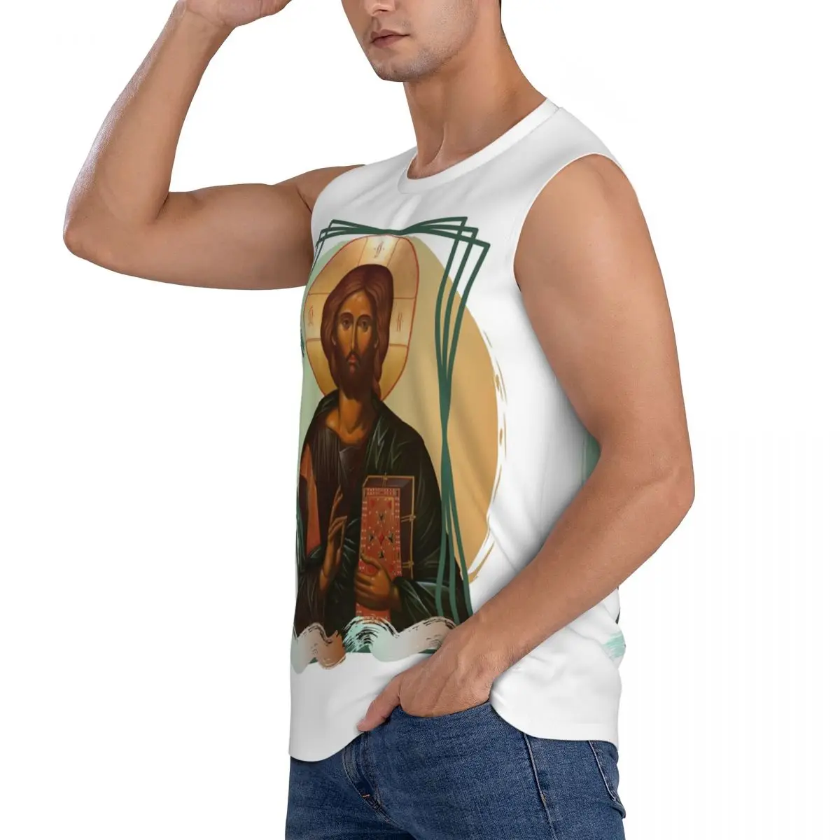 Lord Jesus Christ Men Sleeveless Tank Tops Quick Dry Breathable Gym Fitness Running Summer Casual Sport Vest