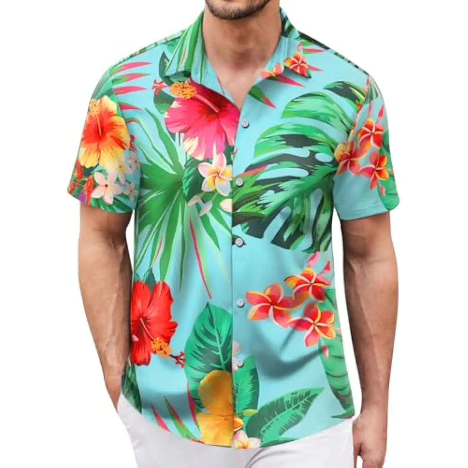 

2025 Summer Hawaiian Shirt for Men Sleeves 3D Printed Casual Button Down Summer Beach Dress Shirts male clothing