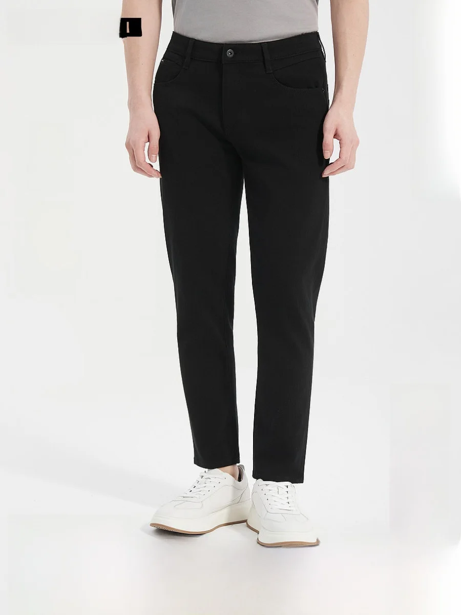 Lilanz Men's Slim Fit Denim Jeans Nine Points Elastic Washed Pure Color Comfortable Spring Black Casual Fashion Low Waist