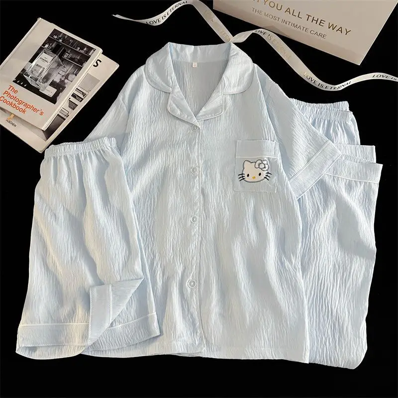 

Sanrio Hello Kitty Pajamas 3 Piece Set Summer Sleepwear Pant Shorts Short Sleeve Nightie Ladies Pyjamas Student Home Suit New