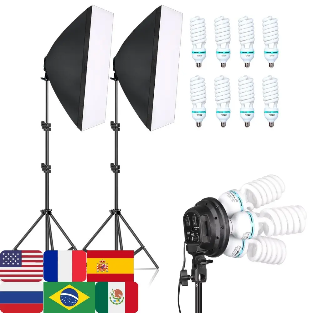 SH 50x70CM Four Lamp Softbox Kit Photographic Lighting With 8pcs Bulb Soft Box Photographic Lightings Camera Photo Accessories