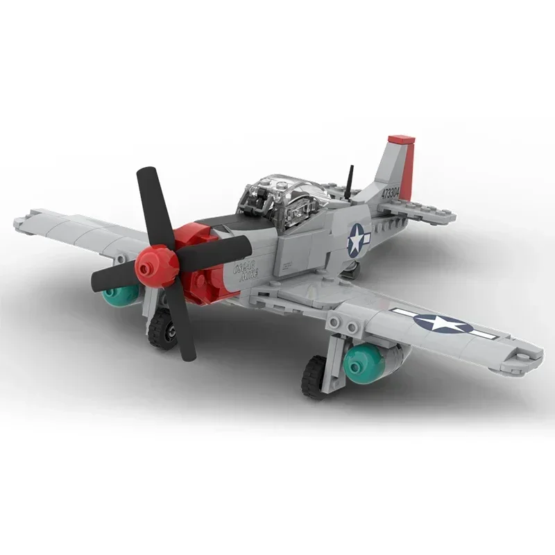 Moc Building Bricks Military Model P-51D Warhorse Red Nose Fighter Technology Modular Blocks Gift Christmas Toy DIY Set Assembly