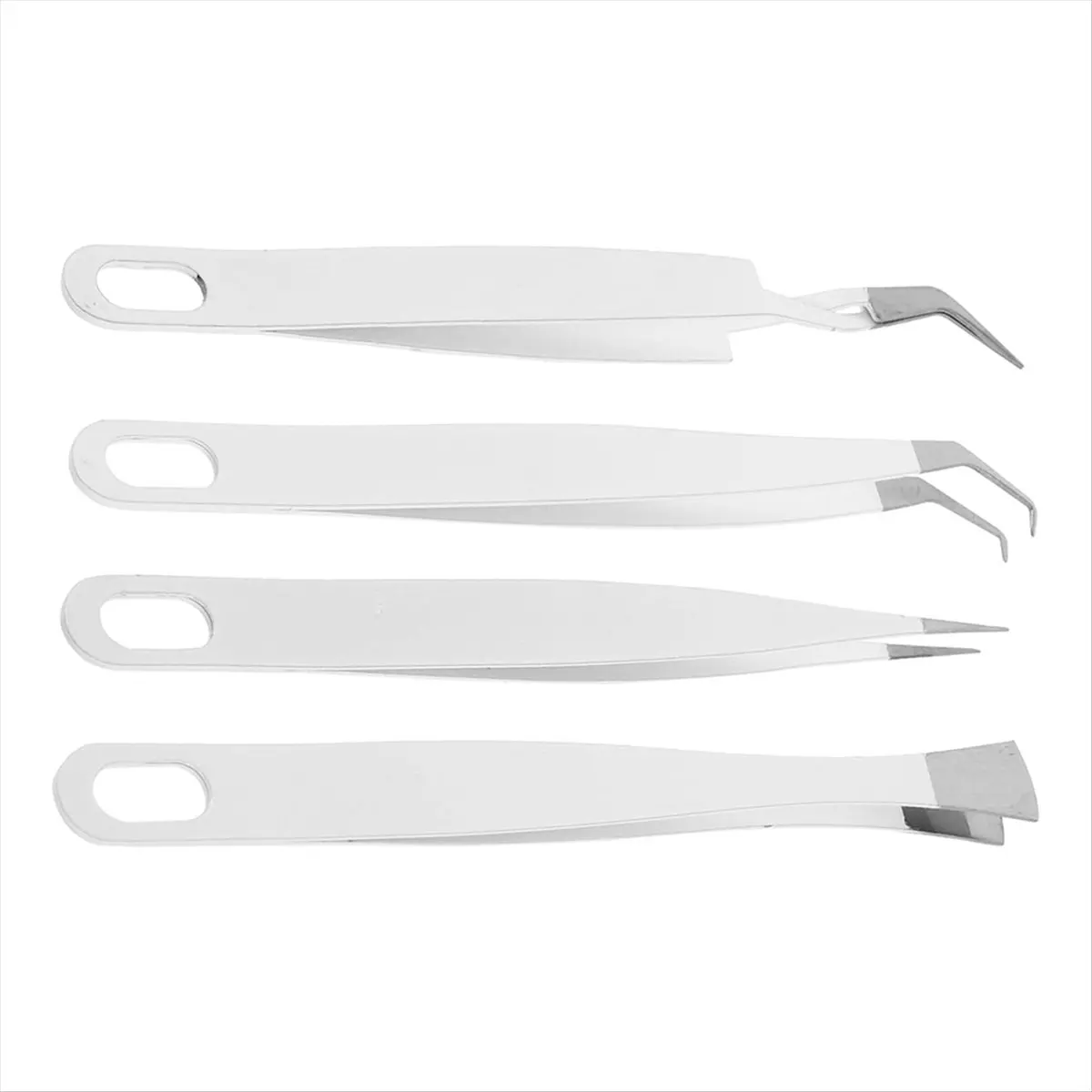 Budget-Friendly-4Pcs Stainless Steel Tweezers Set for Crafting, Makeup, Jewelry, and DIY Projects
