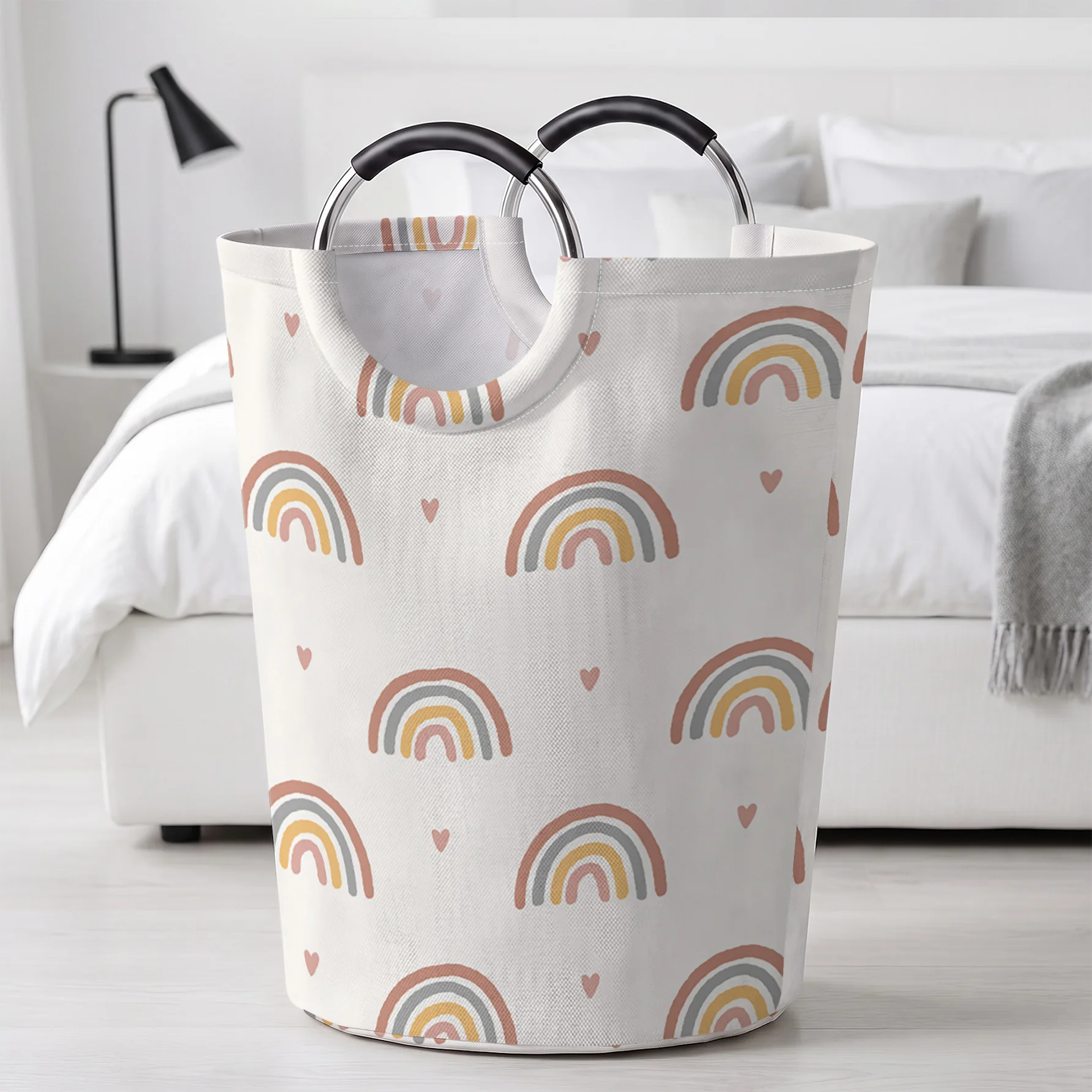 Morandi Rainbow Heart Print Handheld Storage Basket, For Laundry, Bedroom & Home Sundries Storage