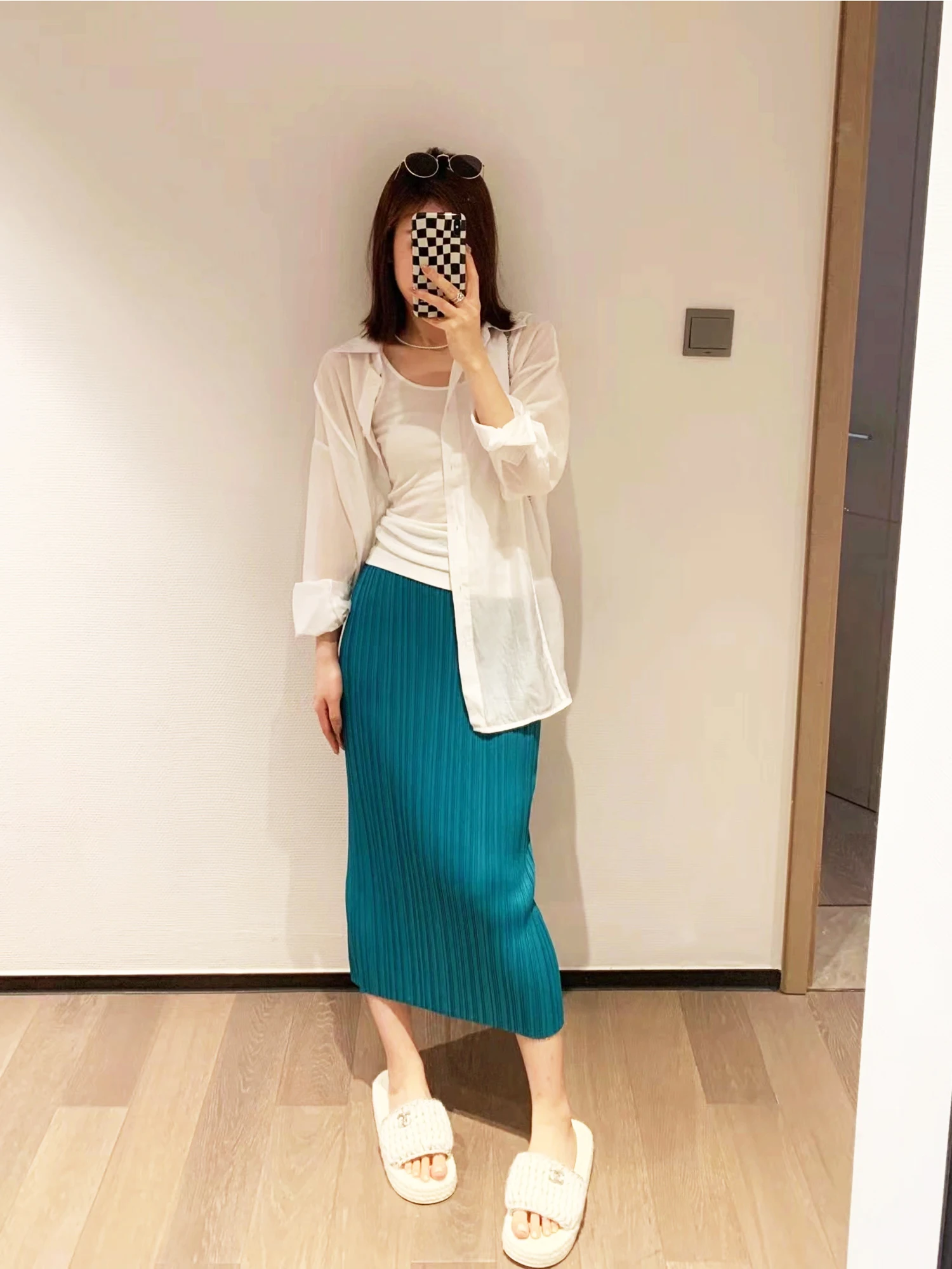 Slimming High Waist Pure Color Summer New Style Three Houses Skirt Wrap around mid Length Half Body Skirts for Women