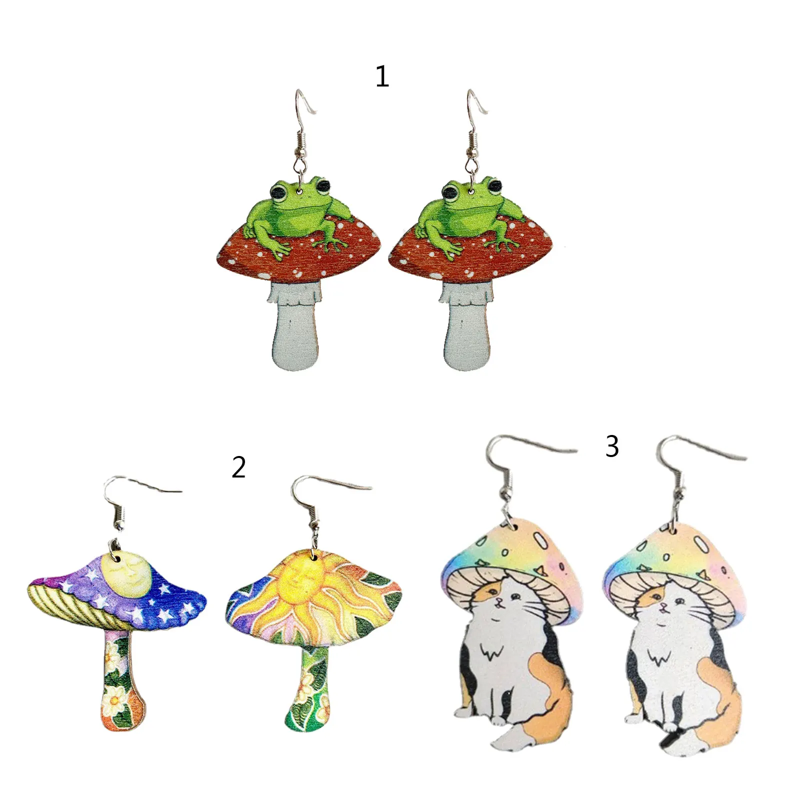 

Cute Dainty Mushroom for Frog Earrings for Teen Girls Fashion Funny Wood Animal Earring Pendant Mushroom Jewelry Earring