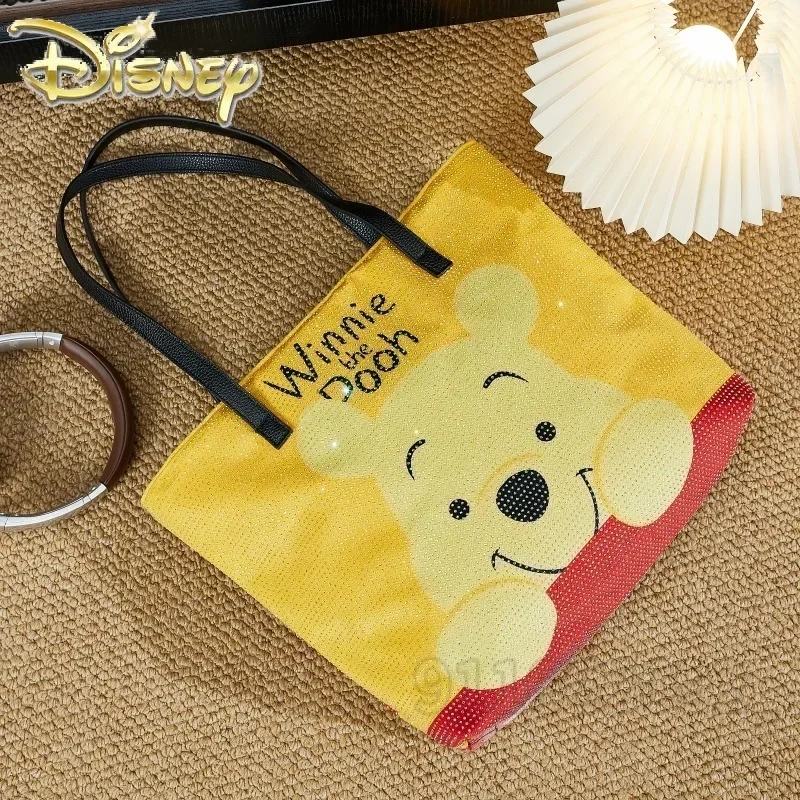 Disney Winnie The Pooh New Women's Diamond Handbag Cartoon Cute Women's Shoulder Bag Luxury Fashion Women's Bag Large Capacity