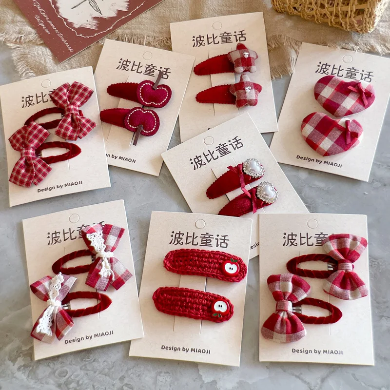 

Sweet Red Series Heart & Bow Hair Clips Vintage Polka Dot Gingham BB Hair Barrettes Adorable Princess Hair Decor for Toddler Kid