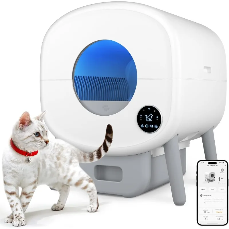 Litter Box, 95 L Automatic Cat Litter Box Self Cleaning for Multiple Cats, with Safety Protection, App Control,1 Roll Garbage