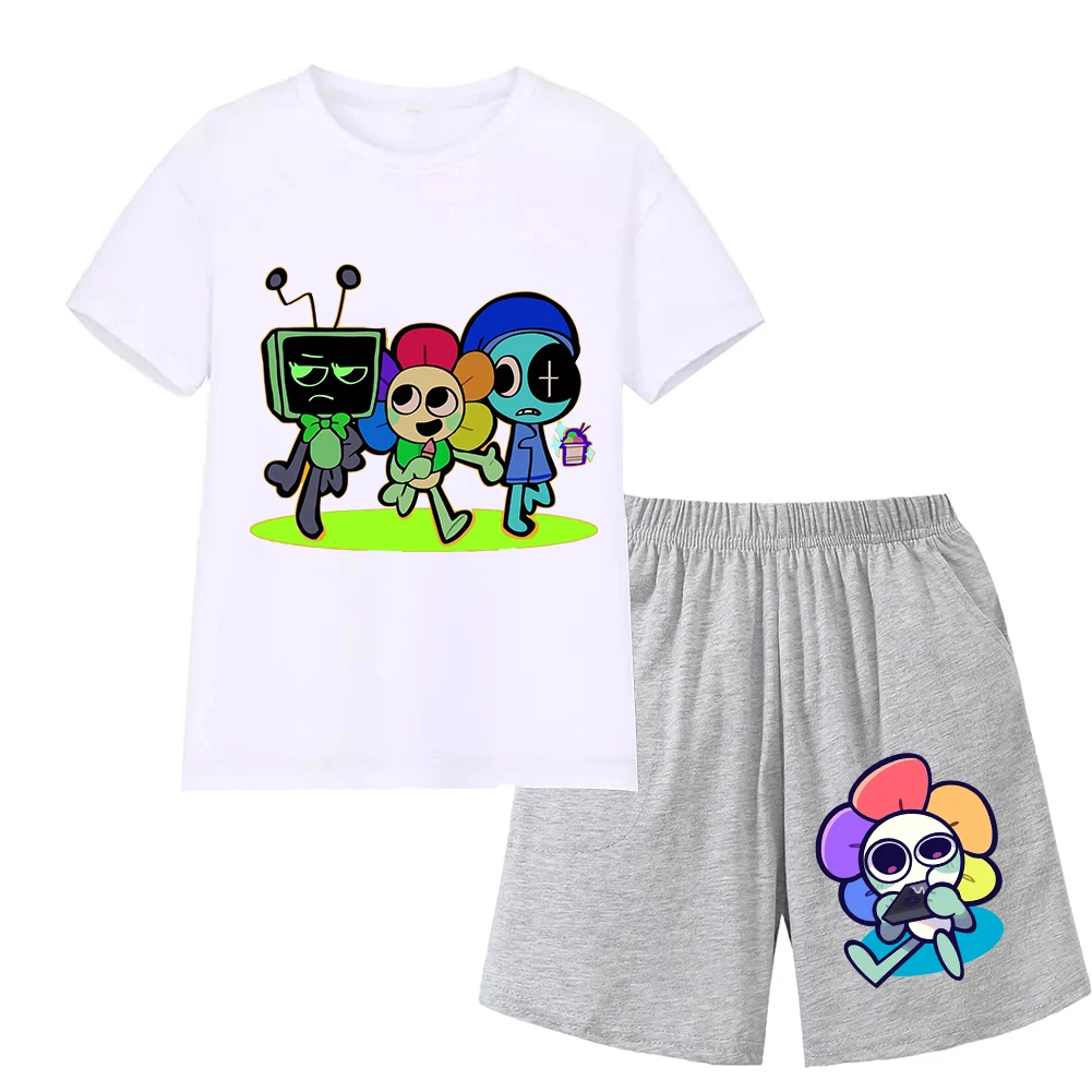 Girls Dandys World T-Shirt Set Summer O-Neck Tees Suits Anime Cartoon Game Shirts Kids Short Sleeve + Pants Boys Tops Gifts