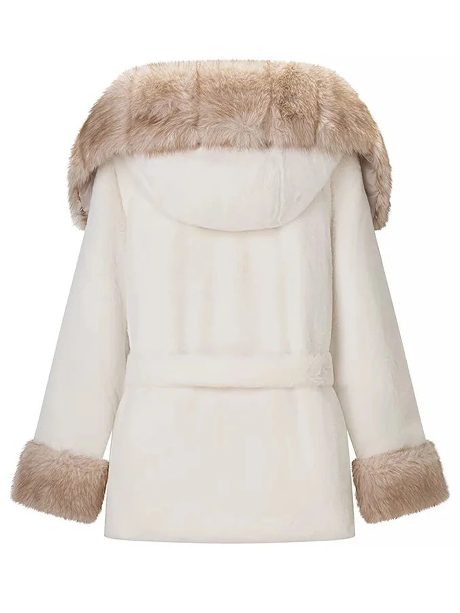 TWOTWINSTYLE ヒットカラー スプライスファー ミニマリスト キルティングコート レディース フード付き襟 長袖 パッチワーク レースアップコート 女性用