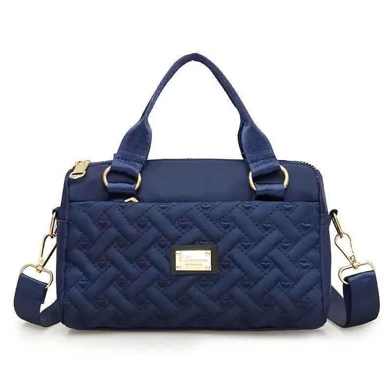 

Heart Embroidered Crossbody Duffel Bag, Nylon Shoulder Bag With Adjustable Strap For School