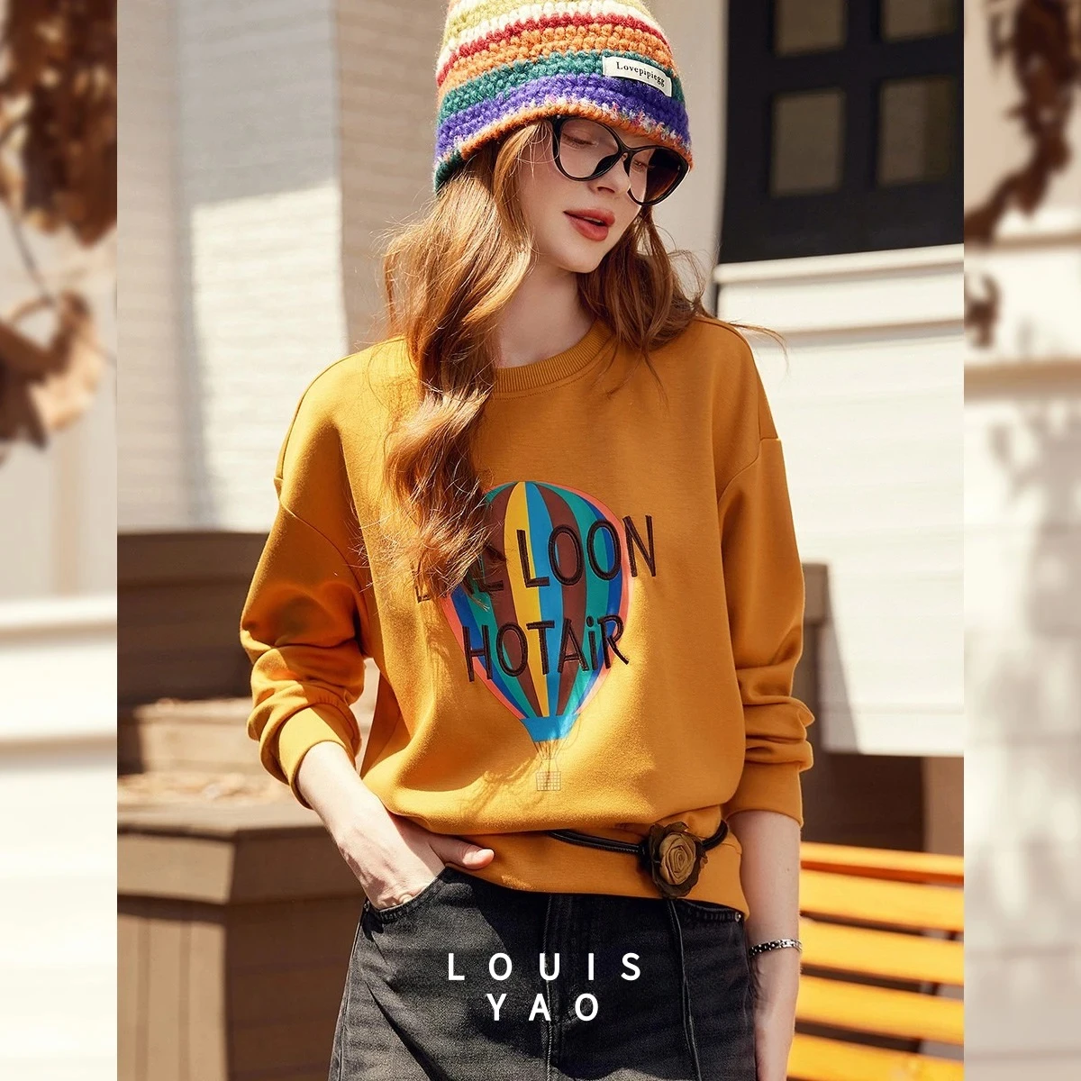LOUISYAO Letter Printed Contrast Color Women's Sweatshirts 2025 Autumn Long Sleeve Women Tops Loose Hoodies Chic Wear