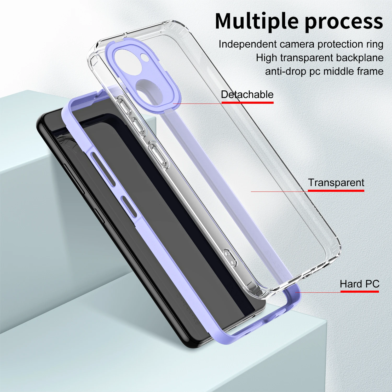 3 IN 1 Full Shockproof Phone Case For Realme 10 4G C33 C35 Clear Transparent Black Cover