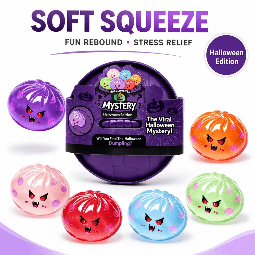 Glitter Halloween Dumplings Squeeze Toy with Steamer Soft Steamed Bun Squeeze Pinch Le Slow Resilience Fidget